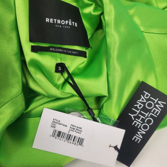 Retrofete Saige Double Breasted Blazer in Lime Punch Green Size Small NWT Satin - Picture 10 of 15